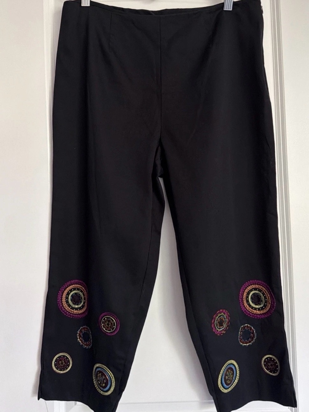 Embroidered Hem Black Wide-Leg Pants - Picture 2 of 5